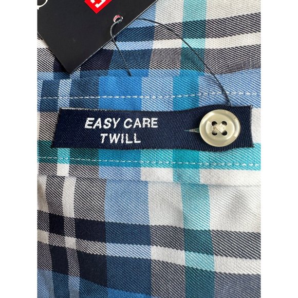 Chaps Performance Easy Care Twill Button Up Shirt Men XXL Blue White Plaid NWT - Picture 10 of 12